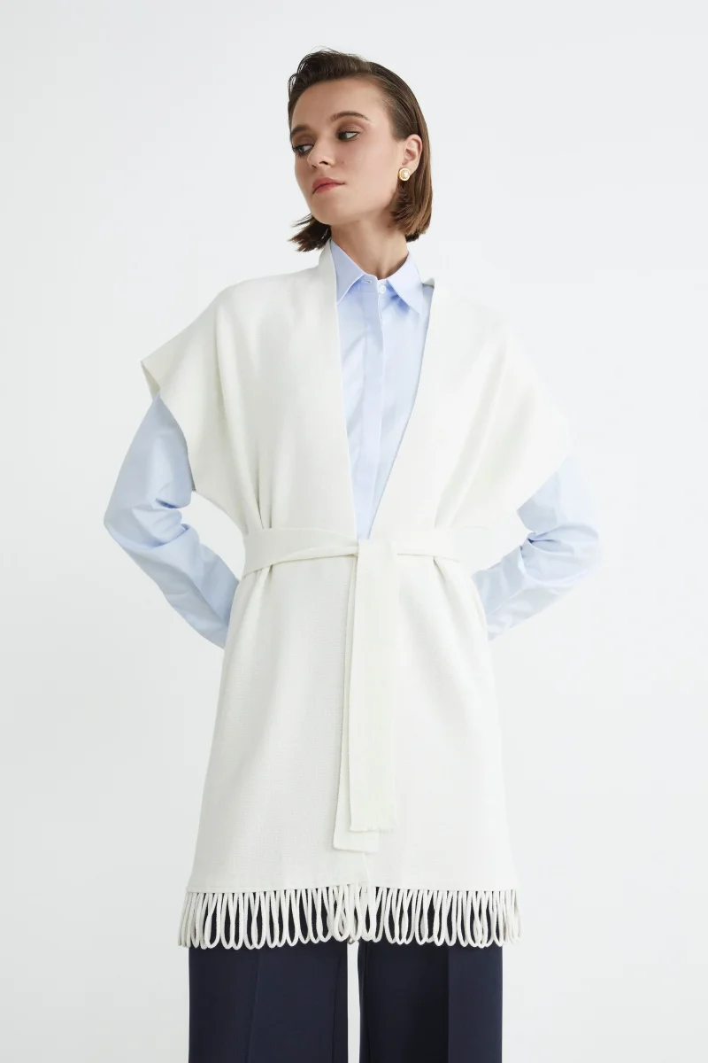 Gilet con frange - ECRU - immagine 7