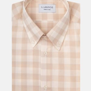 Camicia Fantasia Slim Button Down- BEIGE QUADRI