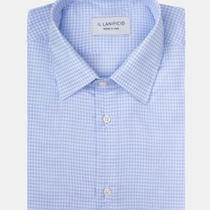 Camicia Fantasia Slim Collo Francese - AZZURRO QUADRI