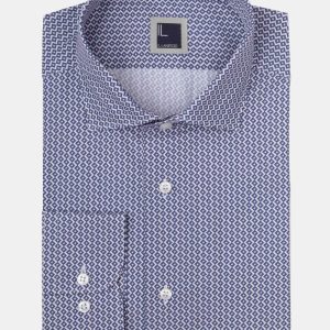 Camicia Fantasia Slim Fit in Popeline - FANT. BIANCO/BLU