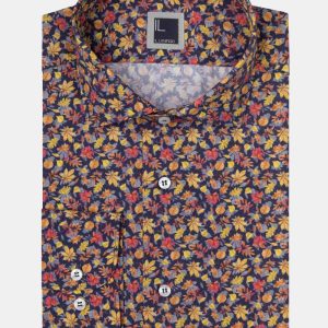 Camicia Fantasia Slim Fit in Popeline - FANT. BLU/GIALLO