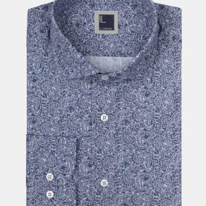 Camicia Fantasia Regular Fit in Popeline - FANT. BIANCO/BLU