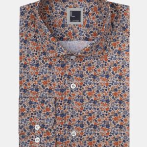 Camicia Fantasia Regular Fit in Popeline - FANT. BLU/ROSSO