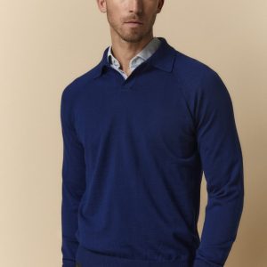 Polo Raglan in Lana Merino Extrafine - BLU APERTO