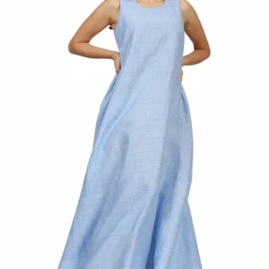 Abito Positano Marina Lungo in Puro Lino Celeste