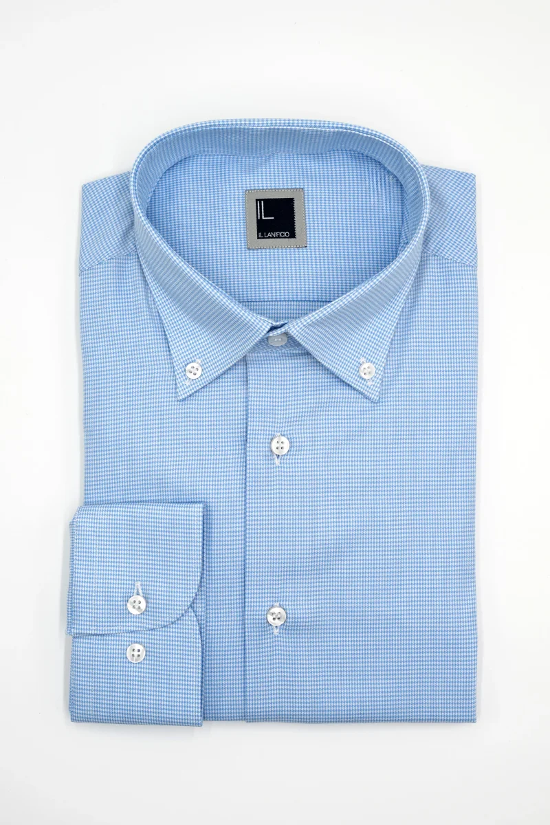 Camicia Fantasia Button Down in Cotone - AZZURRO QUADRI