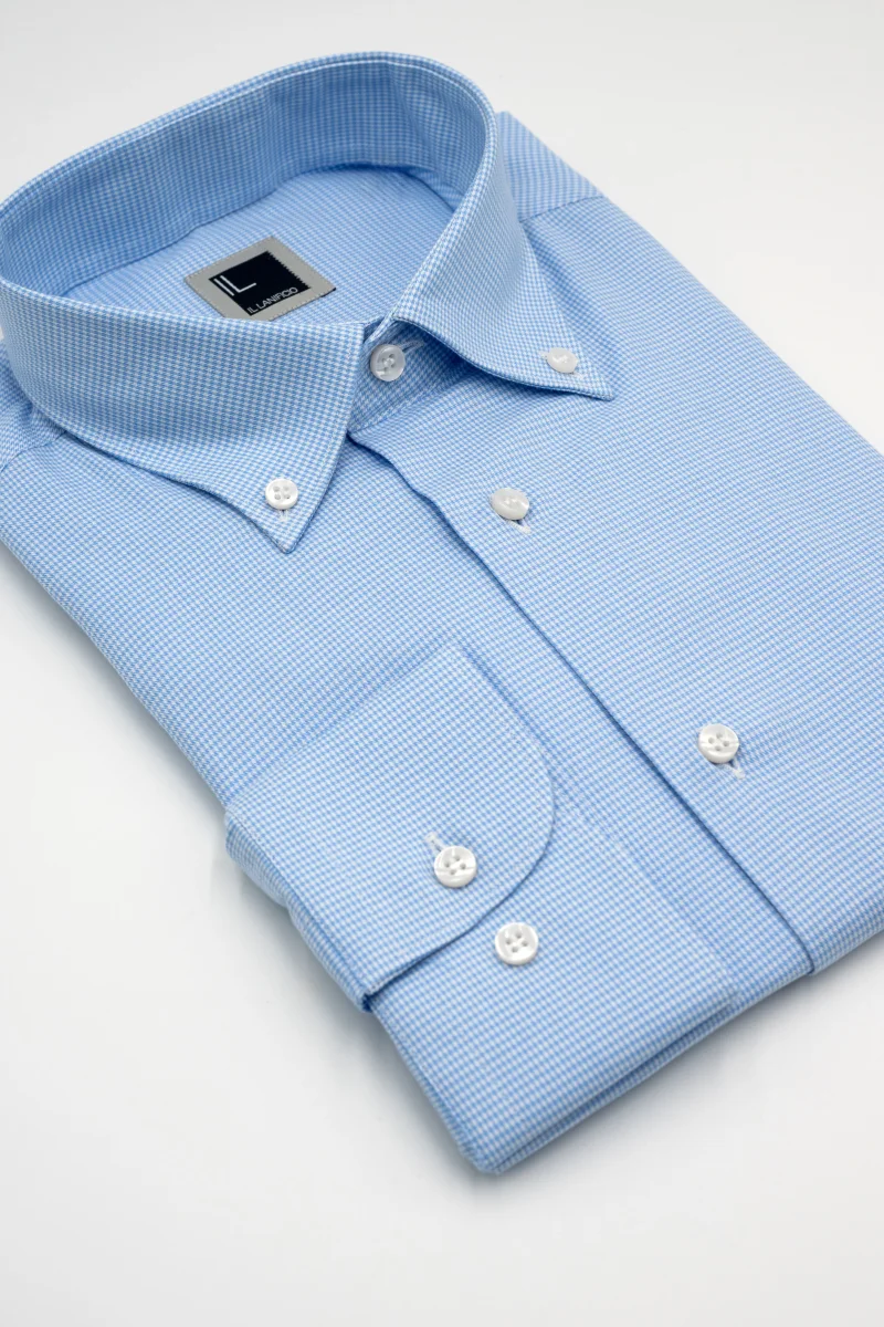 Camicia Fantasia Button Down in Cotone - AZZURRO QUADRI - immagine 3