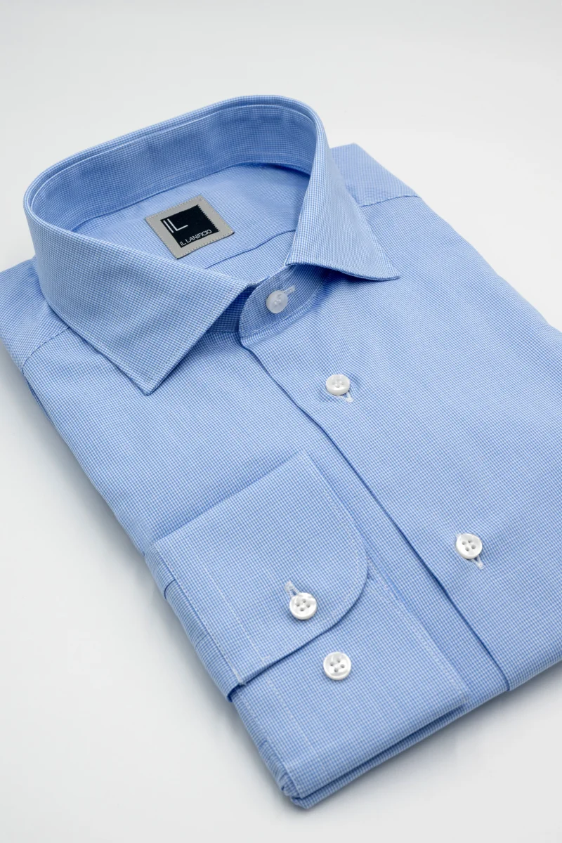 Camicia Microfantasia Slim Fit con Collo Francese - AZZURRO QUADRI - immagine 3