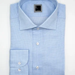 Camicia Slim Fit in Cotone con Collo Francese - FANT. AZZURRO