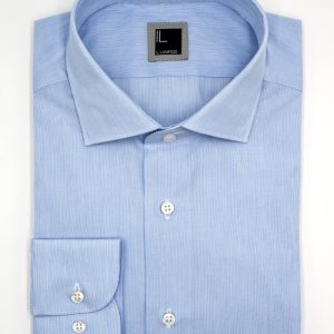 Camicia a Righe Slim Fit con Collo Francese - RIGATO BIANCO/AZZURRO