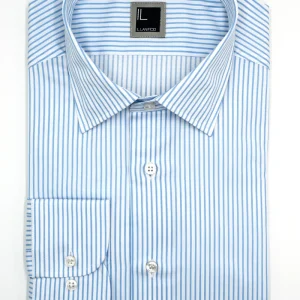 Camicia Fantasia Slim Fit con Collo Classico in Cotone - RIGATO BIANCO/AZZURRO
