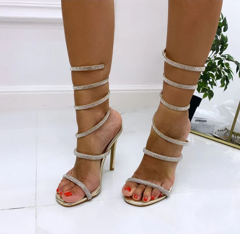 Ava - Sandalo Donna Scarpa Tacco Spillo Punta Strass Oro - immagine 3