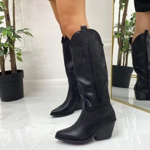 Tracy - Stivale Donna Texano Alto Tacco Punta Casual Nero