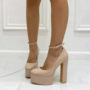 Pumps - Décolleté Donna Scarpa Cinturino Tacco Quadrato Plateau Elegante Nude