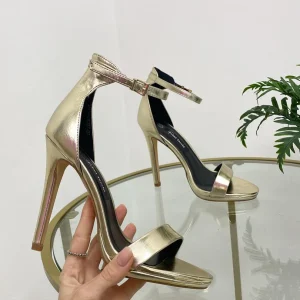 Karem - Sandali Donna Tacco Spillo Con Cinturino Alla Caviglia Oro