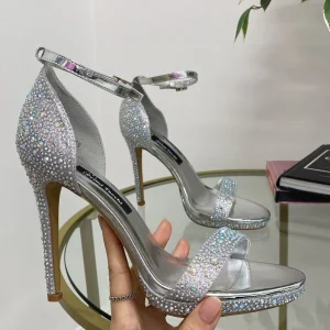 Giordana - Sandalo Donna Scarpa Tacco Spillo Punta Strass Argento