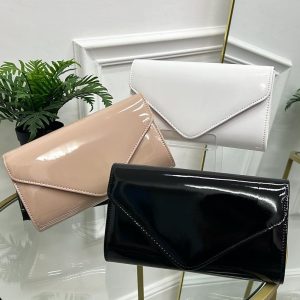 Bahamas - Pochette Borsa Donna Rigida Vernice Clip Tracolla Elegante Nero Bianco Nude e Rosso