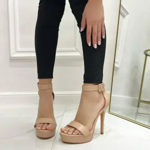 Vale - Sandalo Donna Scarpe Tacco Alto Spillo Plateau Nude Beige
