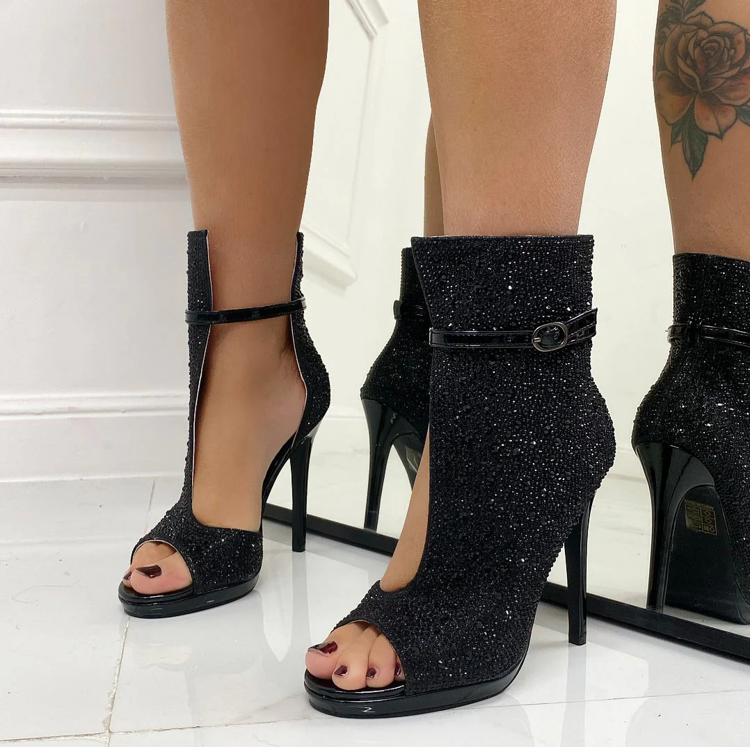 Madyson - Scarpa con Tacco Alto Strass Nero - immagine 2