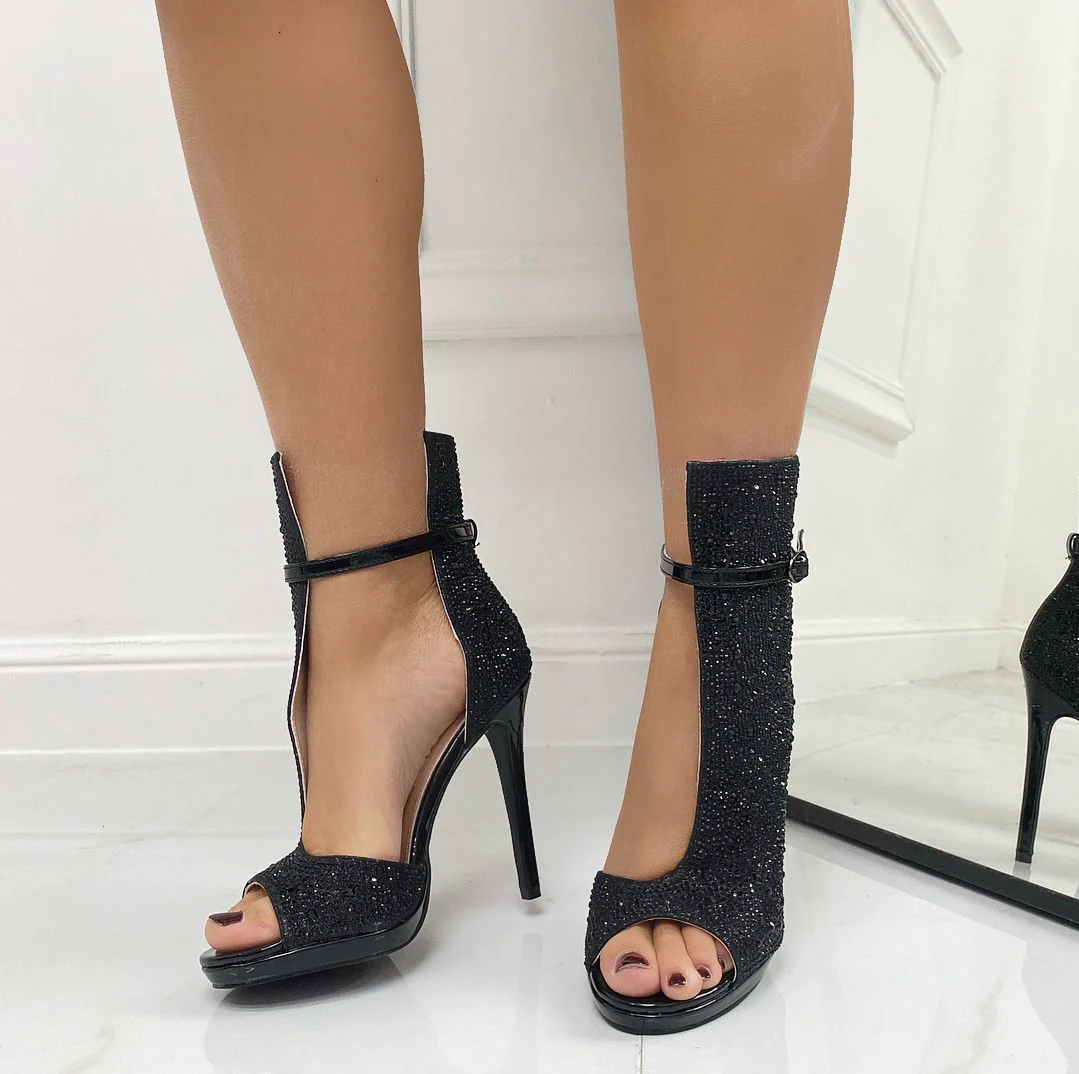 Madyson - Scarpa con Tacco Alto Strass Nero - immagine 4