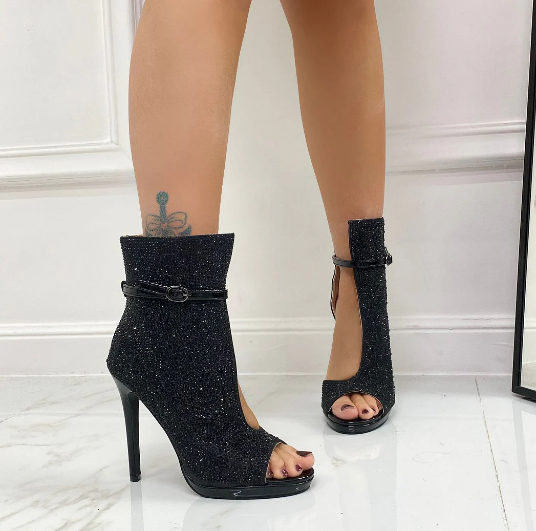 Madyson - Scarpa con Tacco Alto Strass Nero - immagine 3