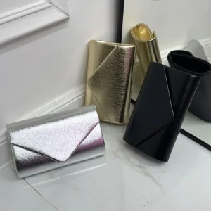 Lisbona - Pochette Borsa Donna Rigida Clip Tracolla Elegante Nero Oro e Argento