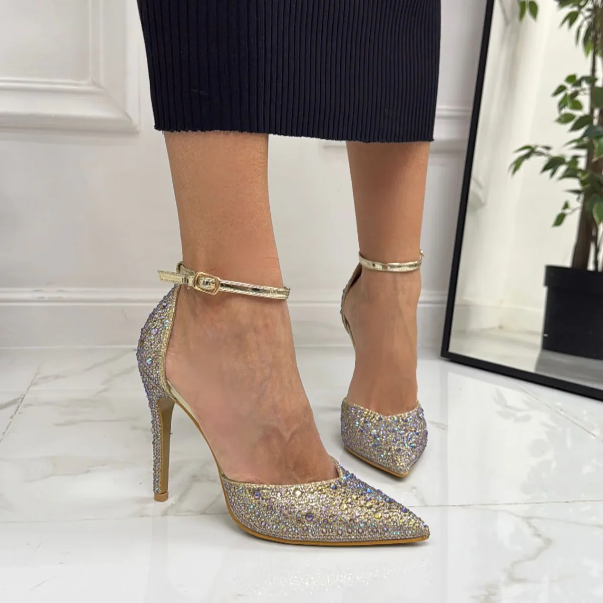 Isa - Décolleté Donna Tacco Spillo Punta Strass Oro - immagine 6