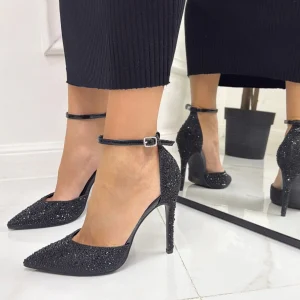 Isa - Décolleté Donna Tacco Spillo Punta Strass Nero