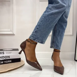 Karissa - Décolleté Donna Tacco A Spillo Punta Vernice Elegante Marrone