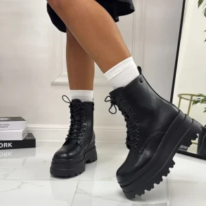 Liliana - Stivaletto Donna Scarpa Lacci Casual Comodo Gomma Alta Nero