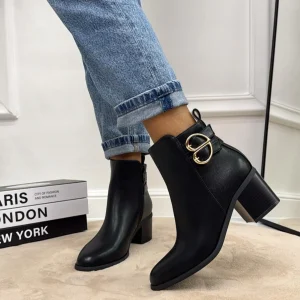 Francy - Stivaletto Donna Scarpa Punta Casual Comodo Fibbia Nero