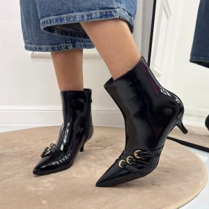 Nairi - Stivaletto Donna Lucido Alto Punta Elegante Nero