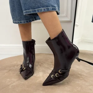 Nairi - Stivaletto Donna Lucido Alto Punta Elegante Marrone