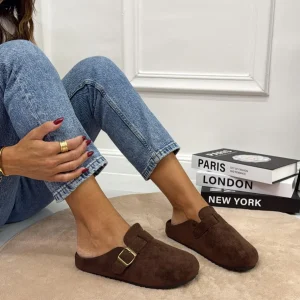 Gabry - Scarpa Sabot Mules Donna Flat Tallone Scoperto Marrone