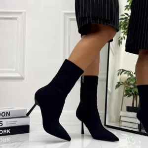 Eleonora - Stivaletto Donna Calzino Tacco A Clessidra Punta Comodo Nero