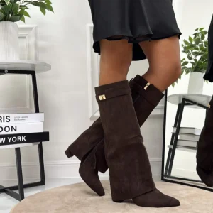 Luce - Stivale Donna Scarpa Punta Tacco Quadrato Marrone