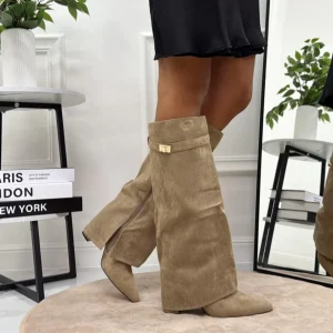 Luce - Stivale Donna Scarpa Punta Tacco Quadrato Beige