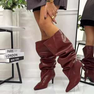 Jennifer - Stivale Donna Alto Tacco Punta Casual Elegante Bordeaux