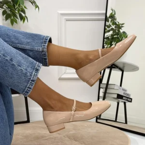 Cristina - Scarpe Donna Ballerine Cinturino Comode Lucido Nude