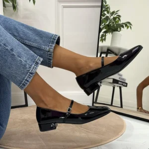 Cristina - Scarpe Donna Ballerine Cinturino Comode Lucido Nero