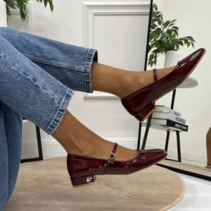 Cristina - Scarpe Donna Ballerine Cinturino Comode Lucido Bordeaux