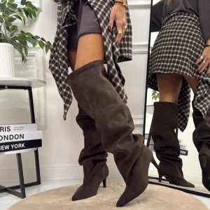 Zaira - Stivale Donna Alto Tacco Punta Casual Elegante Marrone