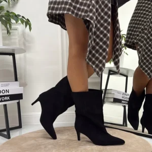 Elettra - Stivaletti Donna Basso Tacco Punta Casual Elegante Nero