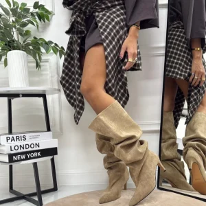 Zaira - Stivale Donna Alto Tacco Punta Casual Elegante Beige