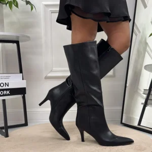 Bianca - Stivale Donna Alto Tacco Punta Casual Elegante Nero