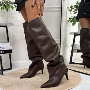 Jennifer - Stivale Donna Alto Tacco Punta Casual Elegante Marrone