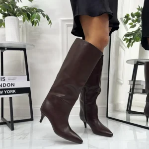 Lucky - Stivale Donna Alto Tacco Punta Casual Elegante Marrone