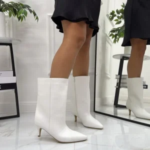 Diana - Stivaletto Donna Basso Tacco Punta Casual Elegante Bianco