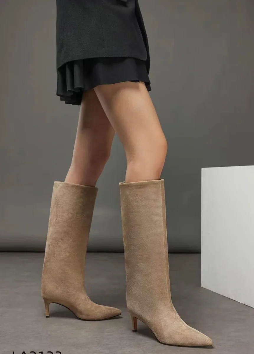 Yole - Stivale Donna Alto Tacco Punta Casual Elegante Beige - immagine 2