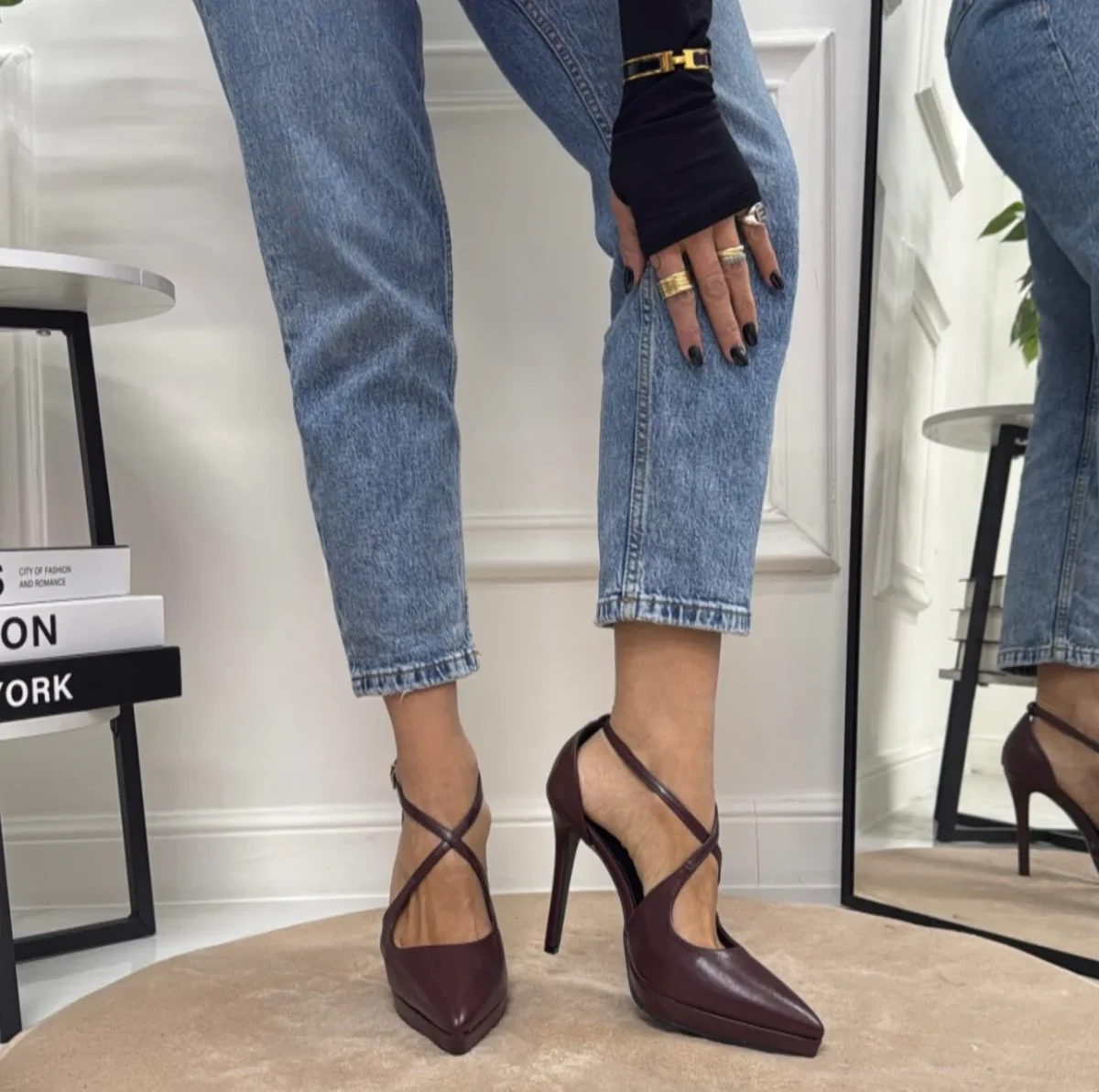 Ily - Decolleté Donna Scarpe Tacco Punta Plateau Casual Elegante Eco Pelle Bordeaux - immagine 4